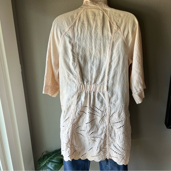 Chico's Jacket Women's 1 US Medium Pink Linen Cutwork Topper 3/4 Sleeves - Picture 5 of 13